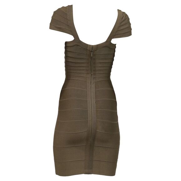 Herve Leger Kristen Mini Dress in Olive Rayon - Picture 3 of 7